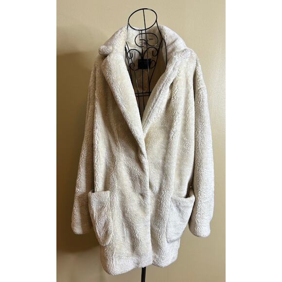 Abercrombie & Fitch Off-White Faux Fur Jacket Women’s Large - Picture 2 of 10